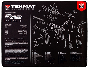 Picture of TekMat Sig Sauer P238 Ultra 20 Cleaning Mat Black/White Rubber 15"x20" Sig Sauer P238 Parts Diagram TEKR20SIGP238