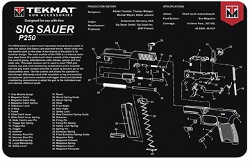 Picture of TekMat Sig Sauer P250 Cleaning Mat Black/White Rubber 11"x17" Sig Sauer P250 Parts Diagram TEKR17SIGP250