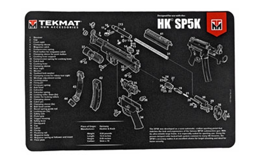 Picture of TekMat Pistol Mat For Heckler & Koch SP5K, 11"x17", Black, Includes Small Microfiber TekTowel, Packed In Tube TEK-R17-HK-SP5K