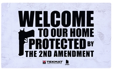 Picture of TekMat 2nd Amendment Door Mat White/Black Rubber 42" Long "Welcome To Our Home Protected By The 2nd Amendment" TEK422AMENDMENT