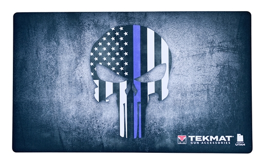 Picture of TekMat Blue Line Punisher Door Mat Multi Color Rubber 42" Long Blue Line Punisher Skull TEK42BLUELINE