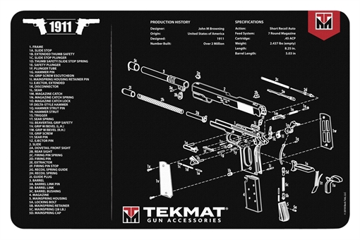 Picture of TekMat 1911 Pistol Mat, 11"x17", Includes Small Microfiber TekTowel, Black, Packed In Tube TEK-R17-1911 TEKR171911