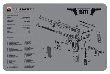 Picture of TekMat 1911 Cleaning Mat Gray Rubber 11"x17" 1911 Diagram TEKR171911GY