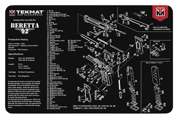 Picture of TekMat Beretta 92 Pistol Mat, 11"x17", Black, Includes Small Microfiber TekTowel, Packed in Tube TEK-R17-BER92 TEKR17BER92