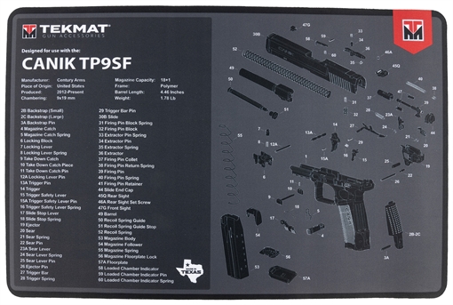 Picture of TekMat Cleaning Mat Black/Gray Rubber 11"x17" Canik TP9SF Diagram TEKR17CANIKTP9SF
