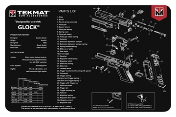 Picture of TekMat Pistol Mat, Glock, 11"x17", Black, Includes Small Microfiber TekTowel, Packed in Tube TEK-R17-GLOCK TEKR17GLOCK