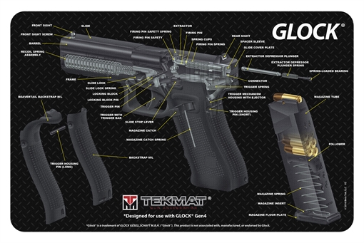Picture of TekMat Pistol Mat, Glock, 3D Cut Away, 11"x17", Black, Includes Small Microfiber TekTowel, Packed In Tube TEK-R17-GLOCK-CA TEKR17GLOCKCA
