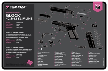Picture of TekMat Glock Gen 3 Cleaning Mat Pink Rubber 11"x17" Glock Gen 3 Parts Diagram TEKR17GLOCKG3PNK