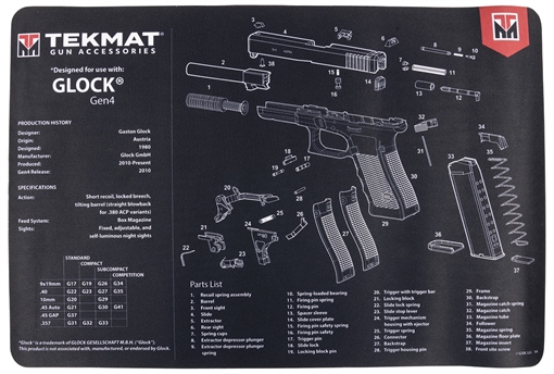 Picture of TekMat Pistol Mat, Glock Gen 4, 11"x17", Black, Includes Small Microfiber TekTowel, Packed In Tube TEK-R17-GLOCK-G4 TEKR17GLOCKG4