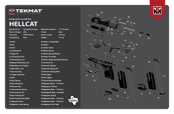 Picture of TekMat Original Mat, Springfield Hellcat, Cleaning Mat, Thermoplastic Surface Protects Gun From Scratching, 1/8" Thick, 11"x17", Tube Packaging, Black TEK-R17-HELLCAT TEKR17HELLCAT