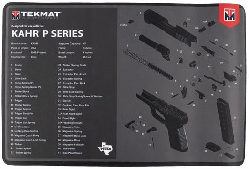 Picture of TekMat KAHR Cleaning Mat Black Rubber 11"x17" KAHR Diagram TEKR17KAHRPSRS