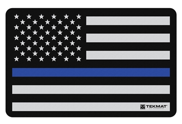 Picture of TekMat Police Support Cleaning Mat Black/White/Blue Rubber 11"x17" Blue Line Flag TEKR17POLICE