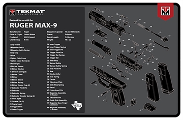 Picture of TekMat Ruger Max 9 Cleaning Mat Black/White Rubber 11"x17" Ruger Max 9 Parts Diagram TEKR17RUGERMAX9