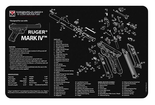 Picture of TekMat Ruger Mark IV Cleaning Mat Black/White Rubber 11"x17" Ruger Mark IV Parts Diagram TEKR17RUGERMK4