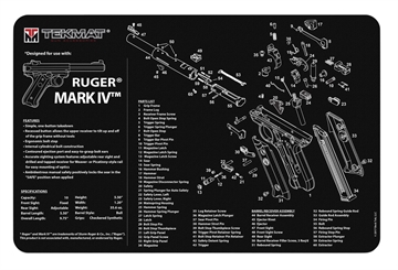 Picture of TekMat Ruger Mark IV Cleaning Mat Black/White Rubber 11"x17" Ruger Mark IV Parts Diagram TEKR17RUGERMK4