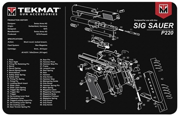 Picture of TekMat Sig Sauer P220 Cleaning Mat Black/White Rubber 11"x17" Sig Sauer P220 Parts Diagram TEKR17SIGP220