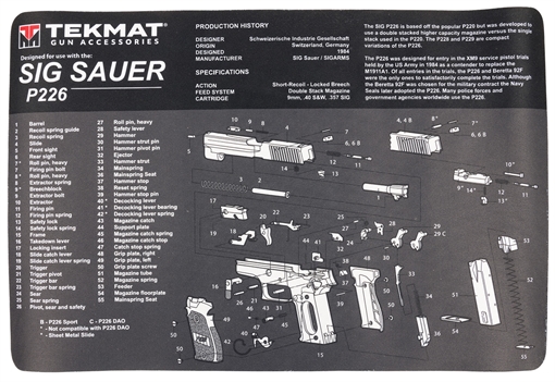 Picture of TekMat Sig P226 Pistol Mat, 11"x17", Black, Includes Small Microfiber TekTowel, Packed In Tube TEK-R17-SIGP226 TEKR17SIGP226