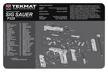 Picture of TekMat Sig Sauer P229 Cleaning Mat Black/White Rubber 11"x17" Sig P229 Parts Diagram TEKR17SIGP229