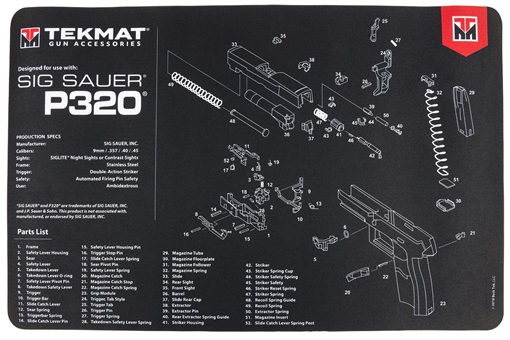 Picture of TekMat Sig P320 Pistol Mat, 11"x17", Black, Includes Small Microfiber TekTowel, Packed In Tube TEK-R17-SIGP320 TEKR17SIGP320