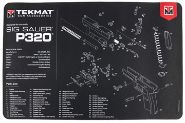 Picture of TekMat Sig P320 Pistol Mat, 11"x17", Black, Includes Small Microfiber TekTowel, Packed In Tube TEK-R17-SIGP320 TEKR17SIGP320