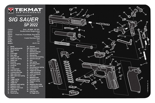 Picture of TekMat Cleaning Mat Black/Gray Rubber 11"x17" Sig Sauer SP 2022 Parts Diagram TEKR17SIGSP2022