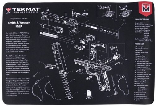 Picture of TekMat S&W M&P Pistol Mat, 11"x17", Black, Includes Small Microfiber TekTowel, Packed In Tube TEK-R17-SW-MP TEKR17SWMP