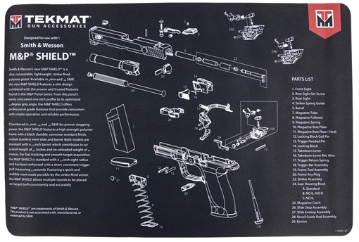 Picture of TekMat S&W M&P SHIELD Pistol Mat, 11"x17", Black, Includes Small Microfiber TekTowel, Packed In Tube TEK-R17-SW-MP-SHIELD TEKR17SWMPSHIELD