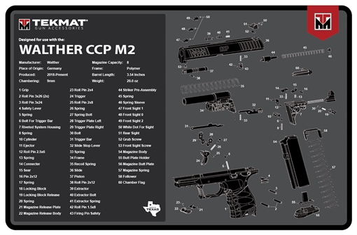 Picture of TekMat Walther CCP M2 Cleaning Mat Black/White Rubber 11"x17" Walther CCP M2 Parts Diagram TEKR17WALCCPM2