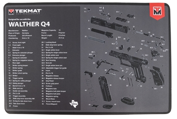 Picture of TekMat Walther Q4 SF Cleaning Mat Black/Gray Rubber 11"x17" Walther Q4 Parts Diagram TEKR17WALQ4SF