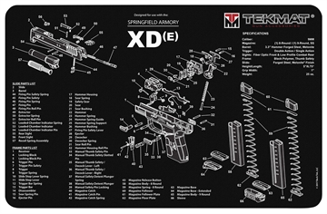 Picture of TekMat Springfield Armory XDe Cleaning Mat Black/White Rubber 11"x17" Springfield Armory XDe TEKR17XDE