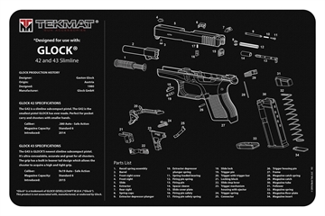 Picture of TekMat Ultra Mat, Glock 42/43, Cleaning Mat, Thermoplastic Surface Protects Gun From Scratching, 1/4" Thick, 15"X20", Tube Packaging, Black TEK-R20-GLOCK-42-43 TEKR20GLOCK4243