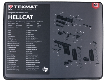 Picture of TekMat Ultra Mat, Springfield Hellcat, Cleaning Mat, Thermoplastic Surface Protects Gun From Scratching, 1/4" Thick, 15"X20", Tube Packaging, Black TEK-R20-HELLCAT TEKR20HELLCAT