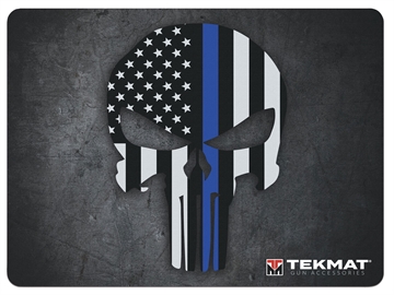 Picture of TekMat Ultra 20 Cleaning Mat Black/White/Blue Rubber 15"x20" Blue Line Punisher Skull TEKR20PUNISHER