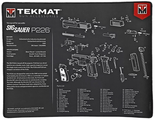 Picture of TekMat TEKR20SIGP226 Sig Sauer P226 Ultra 20 Cleaning Mat Black/White Rubber 15"x20" Sig Sauer P226 Parts Diagram TEKR20SIGP226 TEK-R20-SIGP226