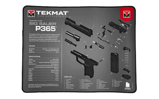 Picture of TekMat Ultra Mat, Sig Sauer P365, Cleaning Mat, Thermoplastic Surface Protects Gun From Scratching, 1/4" Thick, 15"X20", Tube Packaging, Black TEK-R20-SIGP365 TEKR20SIGP365
