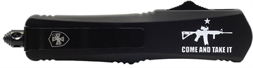 Picture of Templar Knife  Gen II Come And Take It Large 3.50" OTF Drop Point Part Serrated Black Oxide Stonewashed 440C SS Blade, 5.50" Black "Come And Take It" w/Cannon Aluminum Handle, Glass Breaker 093674811270