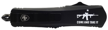 Picture of Templar Knife  Gen II Come And Take It Large 3.50" OTF Tanto Plain Black Oxide Stonewashed 440C SS Blade, 5.50" Black "Come And Take It" w/Cannon Aluminum Handle, Glass Breaker 093674811447