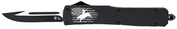 Picture of Templar Knife  Gen II Eight Seconds Slim 3.43" OTF Drop Point Plain Black Oxide Stonewashed 440C SS Blade, 5.05" Black w/US Flag, Bull Rider Aluminum Handle, Glass Breaker 093674829039