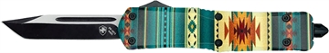 Picture of Templar Knife  Gen II Saddle Blanket Slim 3.43" OTF Tanto Plain Black Oxide Stonewashed 440C SS Blade, 5.05" Teal Blanket Aluminum Handle, Glass Breaker 093674828575