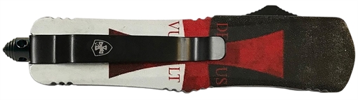 Picture of Templar Knife  Gen II Templar Flag Large 3.50" OTF Dagger Plain Black Oxide Stonewashed 440C SS Blade, 5.50" Templar Flag Aluminum Handle, Glass Breaker 093674802810