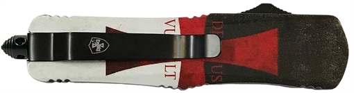 Picture of Templar Knife  Gen II Templar Flag Large 3.50" OTF Tanto Plain Black Oxide Stonewashed 440C SS Blade, 5.50" Templar Flag Aluminum Handle, Glass Breaker 093674802872