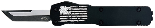 Picture of Templar Knife  Premium LW US Flag Micro 1.85" OTF Tanto Plain Black Oxide Stonewashed Powder Coated D2 Steel Blade, 3.50" B&W US Flag Aluminum Handle, California Legal 093674826366