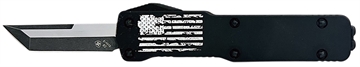 Picture of Templar Knife  Premium LW US Flag Micro 1.85" OTF Tanto Plain Black Oxide Stonewashed Powder Coated D2 Steel Blade, 3.50" B&W US Flag Aluminum Handle, California Legal 093674826366