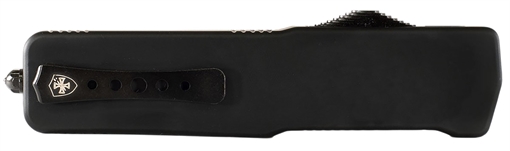 Picture of Templar Knife  Premium Weighted  Large 3.55" OTF Tanto Part Serrated Black Oxide Stonewashed Powder Coated D2 Steel Blade, 5.25" Black Aluminum/Rubber Handle 093674813403