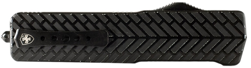 Picture of Templar Knife  Premium Weighted  Small 3" OTF Dagger Plain Black Oxide Stonewashed Powder Coated D2 Steel Blade, 4.50" Black Herringbone Aluminum Zinc Alloy Handle 093674815827