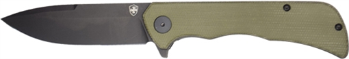Picture of Templar Knife Paladin 3.27" Folding Drop Point Plain Black Powder Coated D2 Steel Blade, 4.40" Green Micarta Handle PFMGN321