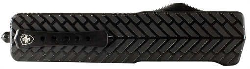 Picture of Templar Knife Premium LW Large 3.55" OTF Tanto Part Serrated Black Oxide Stonewashed D2 Steel Blade, 5.25" Black Herringbone Aluminum Handle LAHBG52