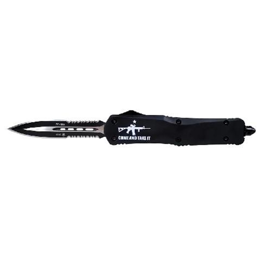Picture of Templar Knife Gen II Come And Take It Large 3.50" OTF Dagger Part Serrated Black Oxide Stonewashed 440C SS Blade, 5.25" Black w/ "Come And Take It" AR-15 Gun Aluminum Handle, Glass Breaker LAR15431