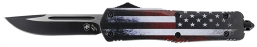Picture of Templar Knife Gen II US Flag Large 3.50" OTF Drop Point Plain Black Oxide Stonewashed 440C SS Blade, 5.25" US Flag Aluminum Handle, Glass Breaker LUS331