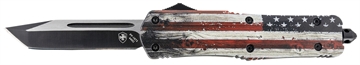 Picture of Templar Knife Gen II Wood US Flag Large 3.50" OTF Tanto Plain Black Oxide Stonewashed 440C SS Blade, 5.25" Painted Wood Grain US Flag Aluminum Handle, Glass Breaker LWUS231